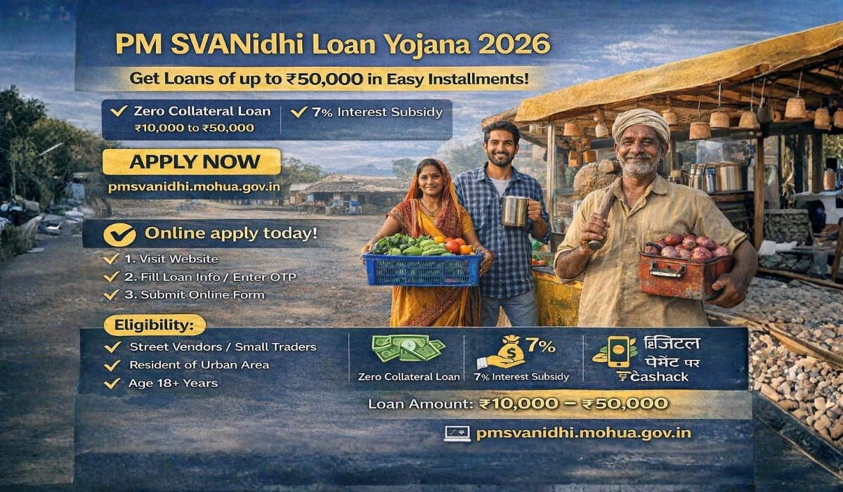 PM SVANidhi Loan Yojana 2026 – ₹50,000 तक लोन ऑनलाइन आवेदन, पात्रता, लाभ और पूरी जानकारी