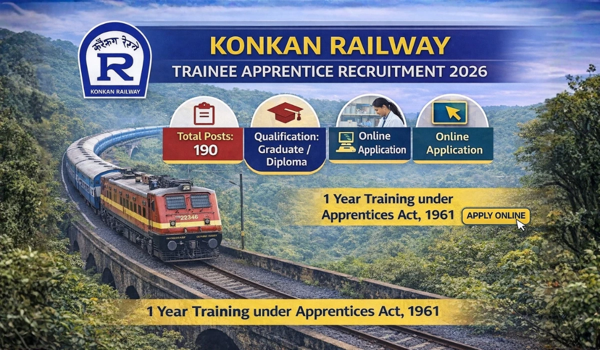Konkan Railway Trainee Apprentice Online Form 2026: 190 पदों पर अप्रेंटिस भर्ती – ऑनलाइन आवेदन