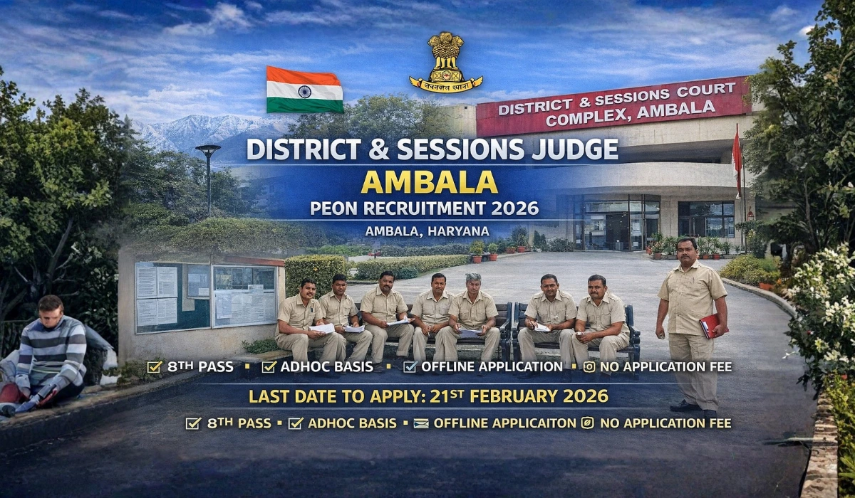 District & Sessions Judge Ambala Peon Recruitment 2026 (Ambala, Haryana): 8वीं पास के लिए भर्ती – ऑफलाइन आवेदन