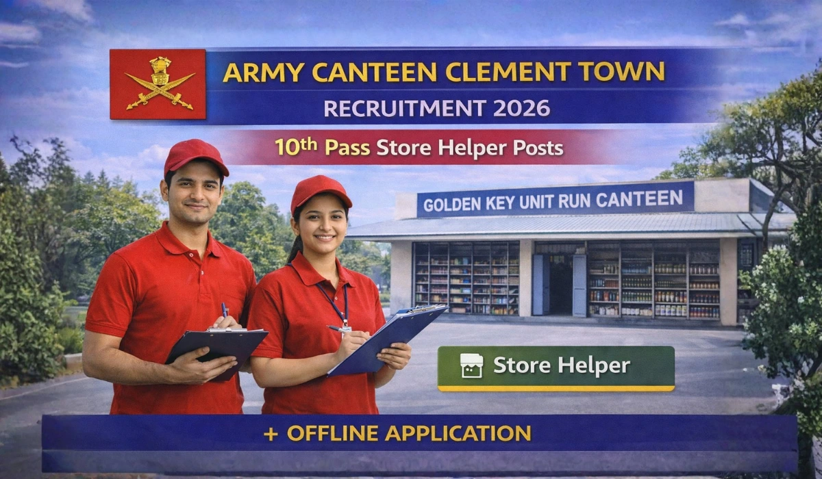 Army Canteen Clement Town Recruitment 2026: 10वीं पास के लिए Store Helper भर्ती – ऑफलाइन आवेदन