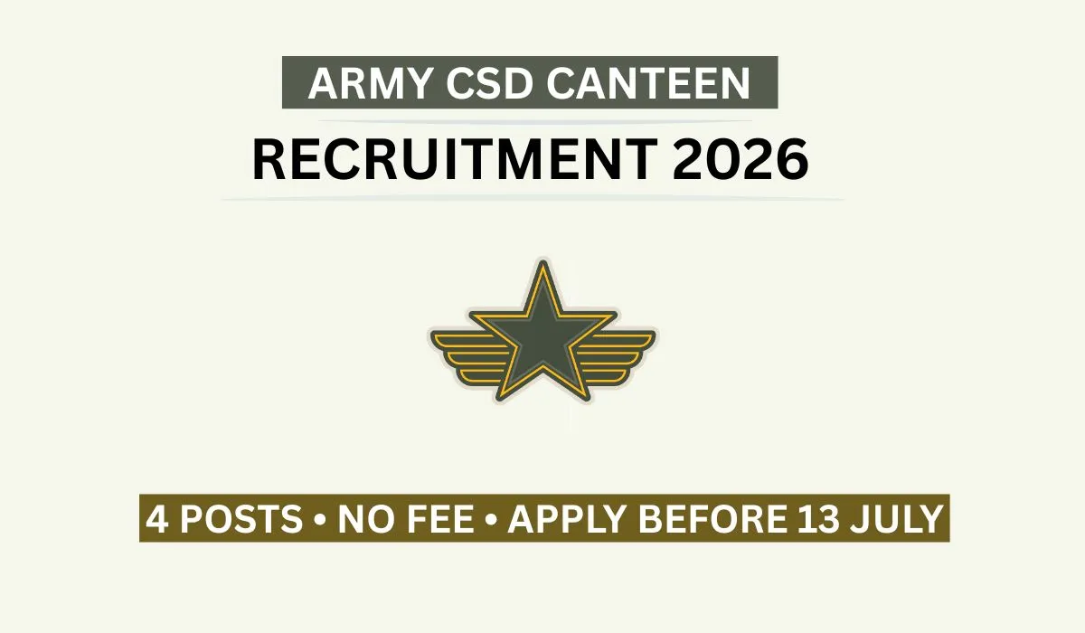 Army CSD Canteen Akhnoor Recruitment 2026 notification for 4 posts with no application fee