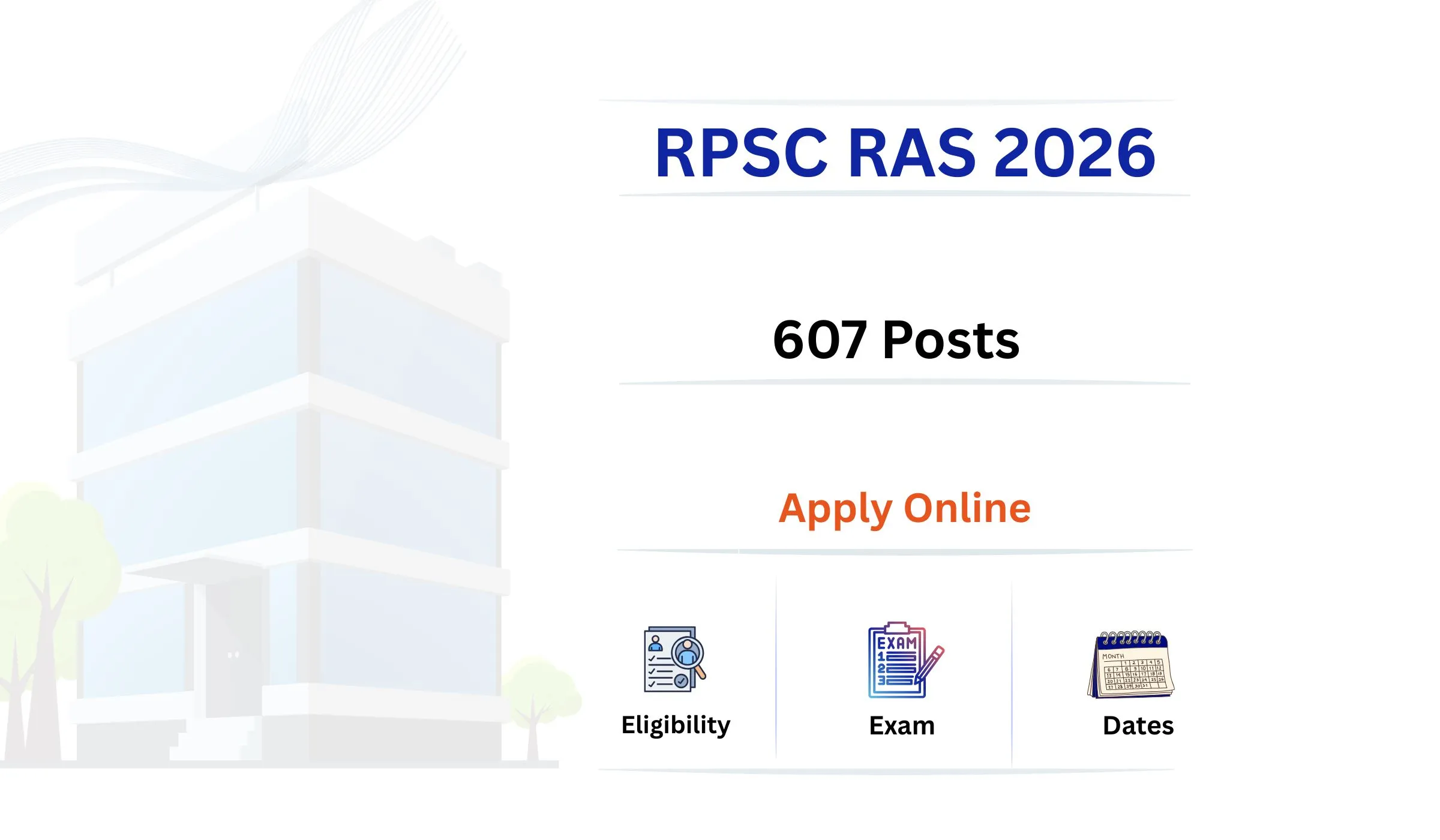 RPSC RAS Pre Recruitment 2026 notification for 607 posts apply online