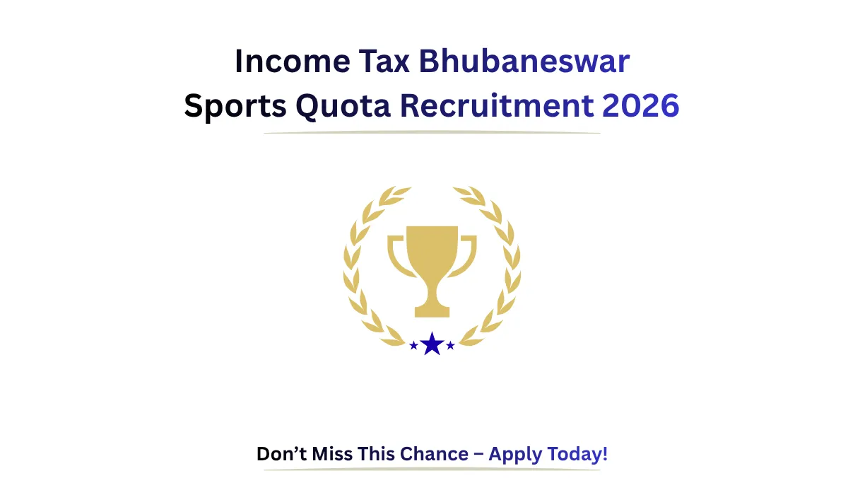 Income Tax Bhubaneswar Sports Quota Recruitment 2026 notification poster with athlete and government job theme