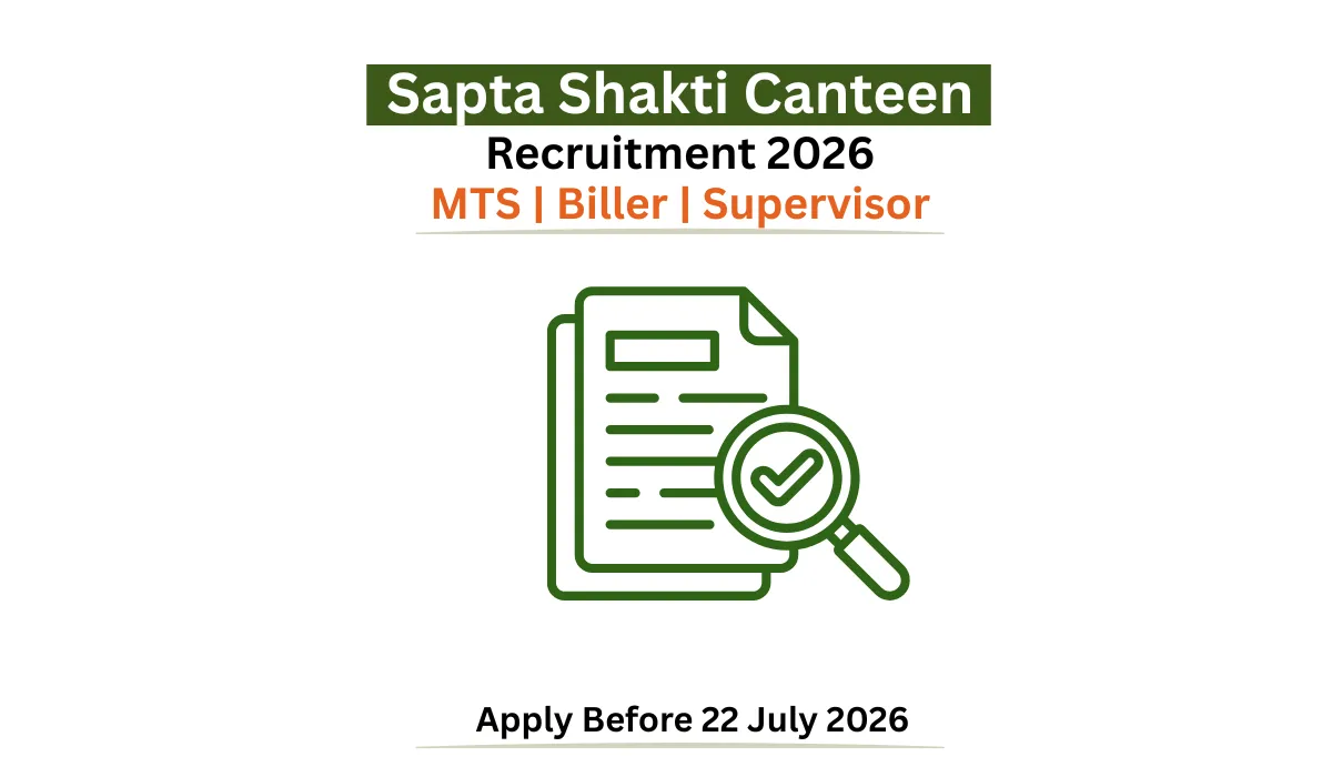 Sapta Shakti Canteen Recruitment 2026 MTS Biller Supervisor Offline Recruitment
